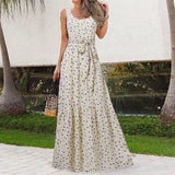 Elegant Sleeveless Tank Dress Celmia Bohemian Floral Print Long Party Dress 2022 Summer Holiday Casual Belted Maxi
