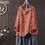 Printed Blouse ZANZEA Women Ruffles Shirt Casual Party Tunic Tops Loose Blusas Robe Femme Summer O Neck 3/4 Sleeve