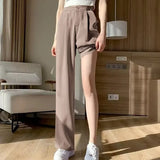 Toloer Leg Pants Women's Pants Down Loose High Waist Khaki Pants Spring And Autumn Suit Narrow Version Straight Leg Casual Floor Pants-Outfit