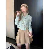 Autumn Vintage Short Coat Women Long Sleeve Button Turn-down Collar Blazers Feamle Kawaii Y2k Clothing Jacket Korea