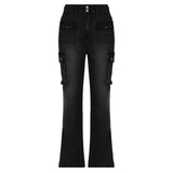 y2k Pockets Flare Jeans Aesthetic Low Waisted Cargo Pants Strecthy Retro Basic Harajuku Trousers Women Korean