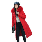 Winter New Fashion Large Size Cotton Clothes Female Long Korean Version Of The Waist Over The Knee And Thick Big Wool Collar Cotton-Padded Jacket Coat-Outfit