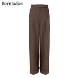 Autumn Black Ladies Office Trousers Women High Waist Pants Pockets Female Summer Pleated Wide Leg Pants Solid