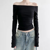 Style Basic Simple Solid Color T-Shirt With Bare Shoulder And Bottom 2023 New Temperament Age-Reducing Blouse-Outfit