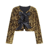 New Fashion Temperament Women's Long-Sleeved Bow Decorated With A Glide Coat