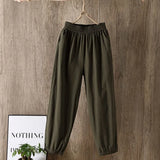 Spring Summer Casual Cotton Linen Pants Women Elastic Waist Solid Pockets Retro Loose Women's Harem Pants Trousers