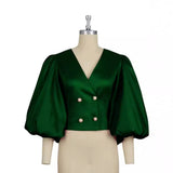 Collar Lantern Sleeve Button-Down Shirt Repair Short Party Women's Shirt
