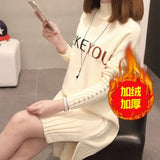 Knit Sweater Pullover NEW Autumn Winter Clothes Half Turtleneck Long-sleeved Bead Medium long Jumper Sweater Female