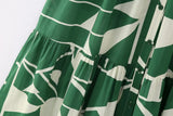 Women's Long-Sleeved Green-Print Shirt Dress