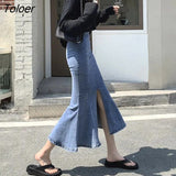 Fashion Split Long Denim Skirt for Women 2023 Summer High Waisted Mermaid Skirts Woman Package Hip Flare Skirt Female