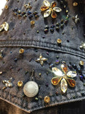 Women's Denim Coat Wash Black Beading Flowers Diamonds Patchwork Loose Long Sleeve Jackets 2024 Summer New Fashion 29L3587-Outfit