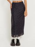 Vintage Y2k Floral Long Skirt Women Retro Print Mesh Patchwork Slim High Waist Elegant A-line Midi Skirt 90s