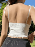 Lace Trim Tie Strap Crop Cami Top-Outfit