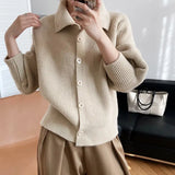 Neck Thicken Single Breasted Sweater Coat Brown Beige Black Women's Autumn Long Sleeve Knitted