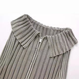 New Pickled Rib Lapel Zipper Slim Short Knitted Blouse 3433110-Outfit