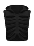 Unisex Men Women Sleeveless Hooded Vest Skeleton Hollow Out Solid Color Hoodies Streetwear Summer Party Clubwear 2023-Outfit