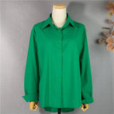 2021 Women Summer Autumn Loose Blouses Green Shirts Buttons Casual Vintage Cotton and Linen Oversize Office Wild