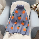 2022 Autumn Winter Sweaters Pullover Cherry Pattern Long Sleeve Sweater Women Turtleneck Knitted Jumpers Sweater