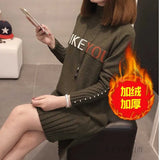 Knit Sweater Pullover NEW Autumn Winter Clothes Half Turtleneck Long-sleeved Bead Medium long Jumper Sweater Female