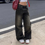 High-Waisted Loose Wash Street Simple Straight Casual Pants 2024 Textured Fabric Jeans-Outfit