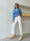 Knitted Sweater Pullovers Women O-neck Long Sleeve Print Jumper Tops 2022 Autumn Casual Loose Thick Female