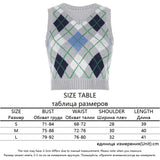 V Neck Vintage Argyle Sweater Vest Women Y2K Black Sleeveless Plaid Knitted Crop Sweaters Casual Autumn Preppy