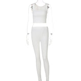 Sisterlinda Ribbed Knitted Fitness Tracksuit Women Two Piece Set Sexy Skinny Elastici Y2K Camis Tank Top+Pants Sporty