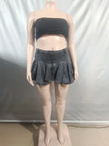 Women's Folded Denim Dress Girl Sexy Hottie High-Waist Zip Lotus Leaf Half