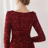 Winter Elegant Deep V Neck Long Sleeve Slit Cocktail Eevening