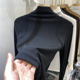 Half-High-Necked Bottomed Shirt Lady's New Plush Long-Sleeved T-Shirt In Autumn And Winter-Outfit