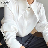 Vintage Women Blouse Elegant Single-breasted Satin Silk Women Shirt Autumn New White Casual Ladies Shirts Tops Blusas