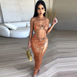 Toloer Women's Fall 2024 New Fashion Sexy Hollow Out Slim Slip Dress Women's Dress-Outfit
