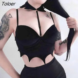 Y2K Mall Goth Crop Tops Black Lace Trim Emo Alternative Aesthetic Crop Tops Women Backless Sexy Stripe Tanks Gothic