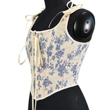 Front Strap French Retro Fishbone Corset Short Vest Bustier Crop Women's