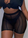 Mesh Sheer Shorts Pants See Through Solid Color High Waist Clubwear Female Bodycon Summer Biker Shorts Bottoms 2023-Outfit