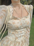 Summer Elegant Y2k Midi Dress Women Casual Lace One Piece Dress Korean Sweet Vintage Floral Dress Party Female Long