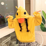 Kawaii Duck Hoodies Women Long Sleeve Cute Tops Animal Sweatshirts New Fall Winter Fashion Yellow Casual Pullovers Tops
