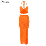 Basic Neon Colour Ruched Skirts 2 Two Piece Sets Women's Clothing Outfits Off Shoulder Crop Top Mini Skirt Suits