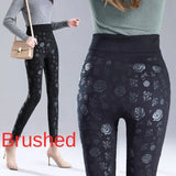 Autumn Winter Printed Women's Legging Wear High Waist Elastic Black Gym Fitness Push Up Pants Velvet Cotton Clothes