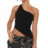 Women's Tops Streetwear Clothing Summer Crop Tube Tops y2k T-shirt Vintage Irregular One Shoulder Camisole Clothes for Women-Outfit