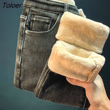 2023 Winter Warm Fleece Jeans Women Fashion High Waisted Plush Pencil Pants Woman Stretch Skinny Denim Trousers