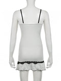 Sweet Cute Lace Trim Bodycon Dress Sexy Slim Slash Neck Sleeveless Mini Dresses For Women 2024 Summer Fashion Streetwear-Outfit