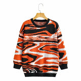 Style Knit Women Pullover Sweater Spring Autumn New Design Blue White Printed Soft Loose Tops Lady Long Sleeve