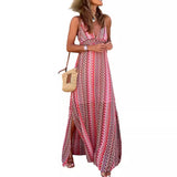 Women's New Summer Bohemian Print V-Neck Sling Open Dress