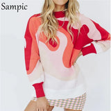 Striped Winter 2021 Oversized Knitted Y2K Women Pullover Sweater Tops Blue Tie Dye Long Sleeve Vintage Sweater
