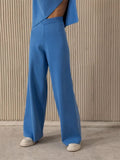 Women Knitted Two Piece Sets Solid High Collar Pullovers+Wide Legs Pants Irregular Suit 2022 Autumn Winter Fashion Loose