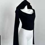 Black Tshirts for Women Crop Tops 2024 Shirts for Women Hooded Long Sleeve Tees Fashion Casual Sexy Y2k T Shirt 27u851-Outfit