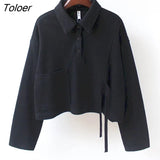 Autumn Trend Pullover Women Waffle Top Coat Korean Style Short Long Sleeve Polo Pullover Thin Casual Fashion Womens
