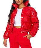 Solid Color Padded Short Zipper PU