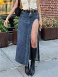 denim skirt with a high side